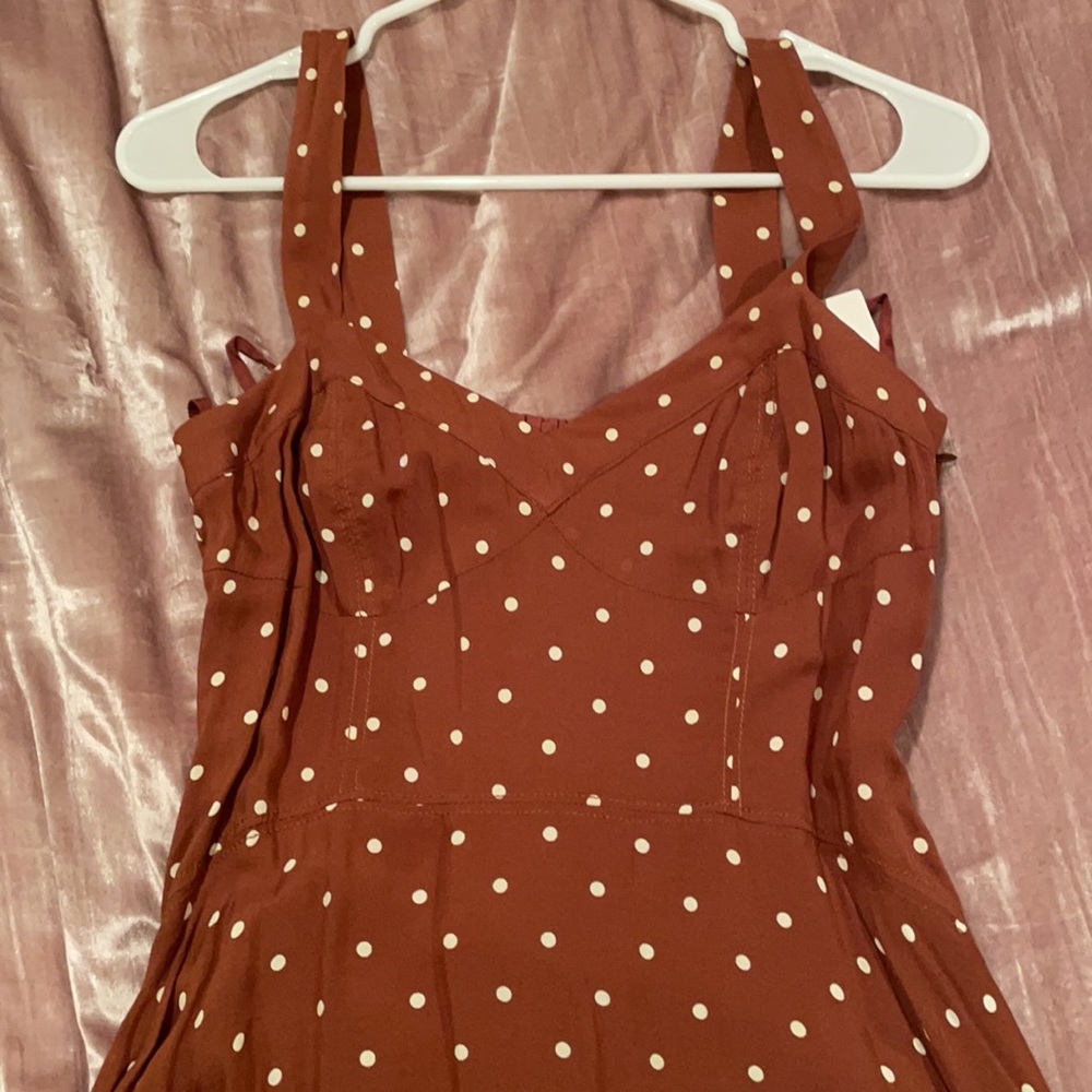 Anthropologie brown& white polka dots flowy dress